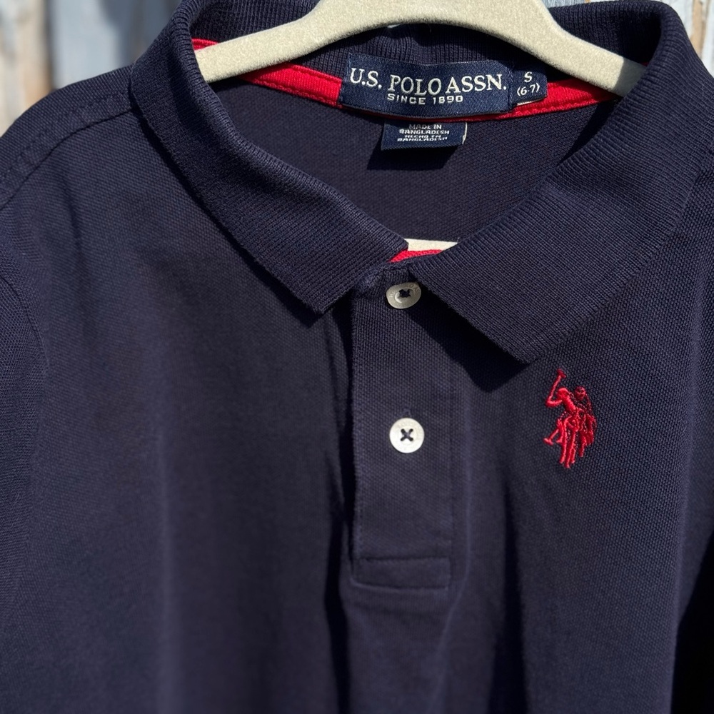U.S. Polo Assn. Shirt Boy’s 6/7 Small Navy Blue Polo with Red Logo Causal Preppy